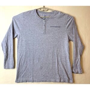 Lucky Brand Henley T‎ Shirt Mens Sleepwear Large Long Sleeve Gray Spellout Sz L